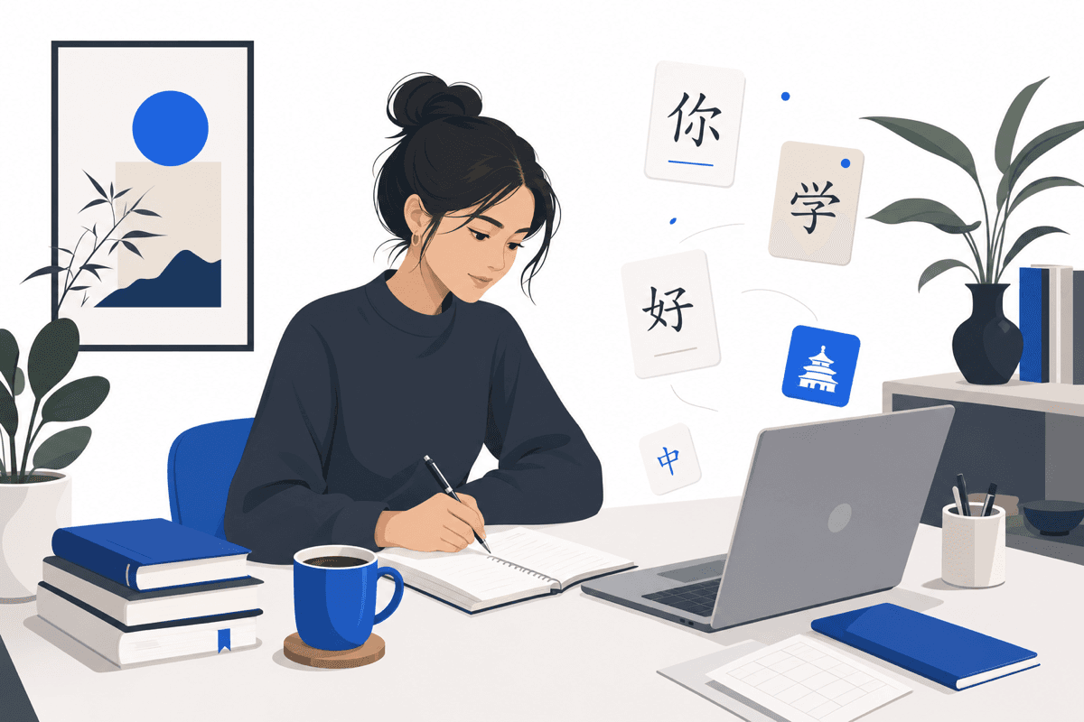 Student preparing for the HSK exam with practice questions
